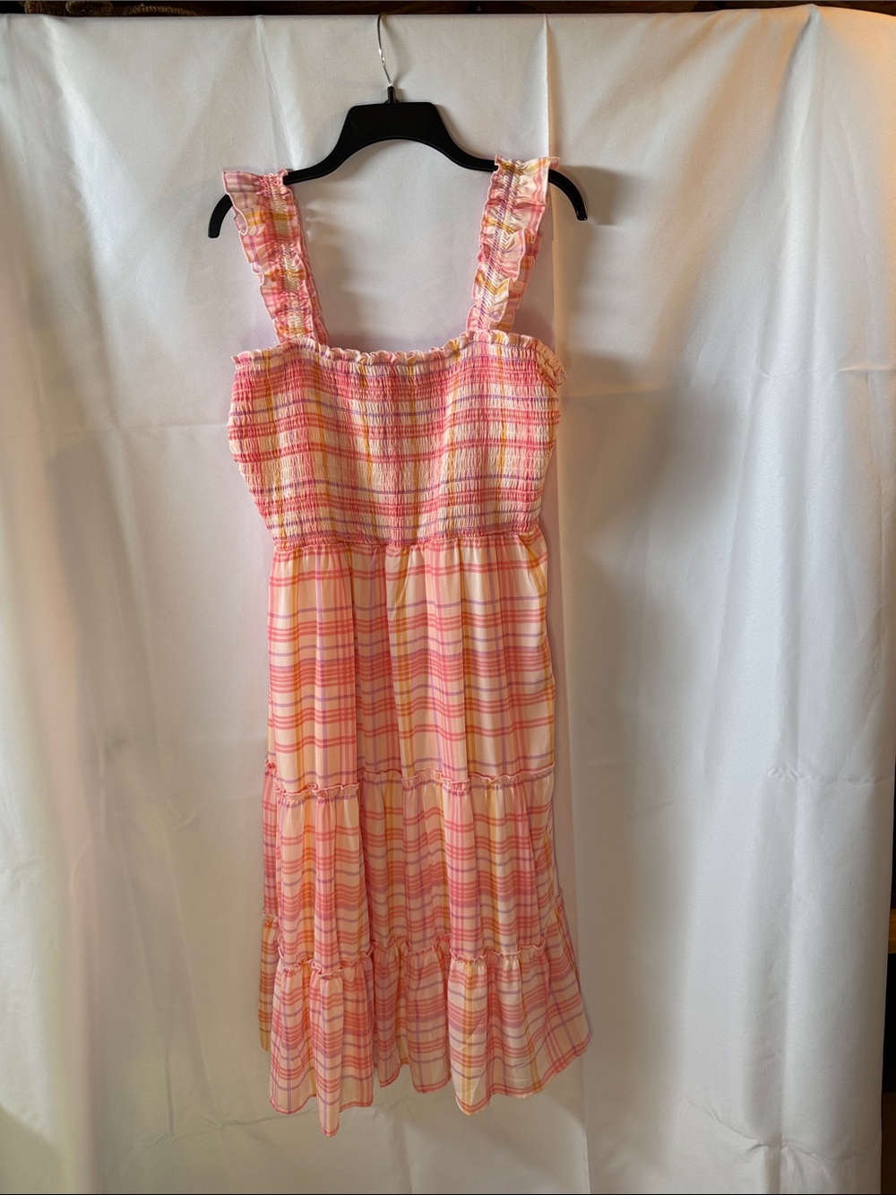 Pink and Cream Plaid Smocked Sundress